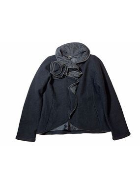 CoVelo Black Wool Silk Zip Rosette Collar Jacket Coat Size M Avant Garde